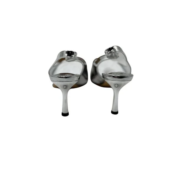 NEW Heelchic Womens Size 6 Silver Pointed Toe Slingback Heels Kitten Heel - Picture 14 of 16